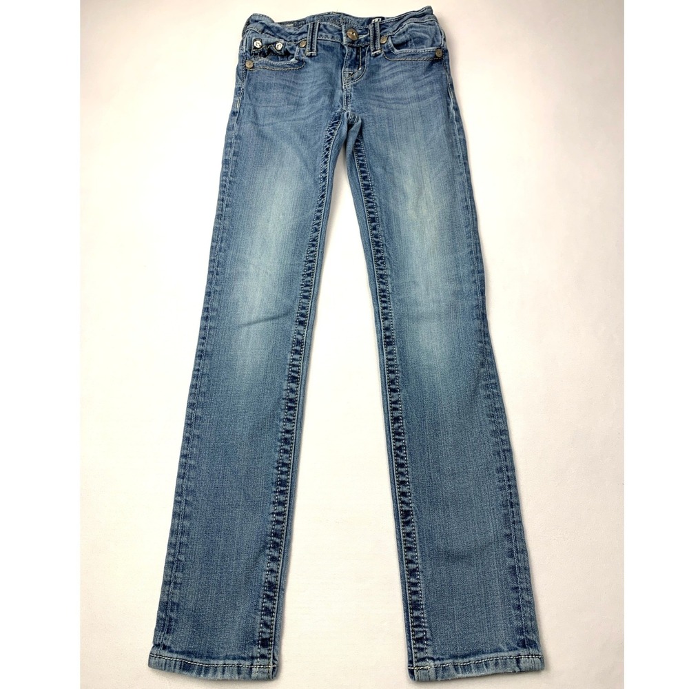 Miss Me Girls Skinny Jeans Size 14 Medium‎ Wash Rhinestone Pocket JK103752 Blue